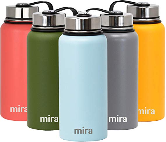 MIRA 32 oz Stainless Steel Vacuum Insulated Wide Mouth Water Bottle | Thermos Keeps Cold for 24 Hours, Hot for 12 Hours | Double Wall Powder Coated Travel Flask | Pearl Blue