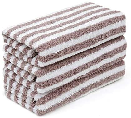 sense gnosis Hand Towels 100% Cotton Striped Towels with Hanging Loop Super Soft Highly Absorbent Machine Washable Body Towel for Bathroom 13 x 33 Inch (Brown) Set of 3