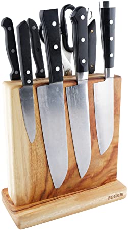 Boumbi Beautiful Grain Wood Magnetic Knife Block with Strong Magnets, Double Side Cutlery Display Stand and Storage Rack (Camphor Laurel)