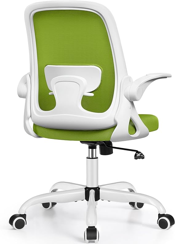 Winrise Office Chair Ergonomic Desk Chairs with Lumbar Support and Flip-up Arms, Comfortable Breathable Mesh Computer Executive Chair with Swivel Task, Adjustable Height 4'', Home, Bedroom - White