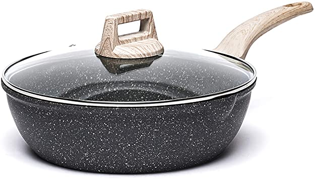 Carote Non-Stick Deep Frying Pan 24cm with toughened Glass lid, die-cast Aluminium with PFOA-Free Granite Coating - The Perfect Saute pan, Suitable for All stoves, Including Induction