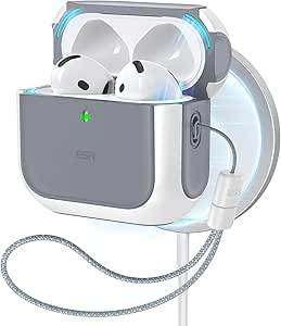 ESR for AirPods 4th Generation Case, Compatible with AirPods 4 Gen (2024) (USB-C), Compatible with MagSafe, Drop Protection Cover with Lanyard, Orbit Hybrid Case, White