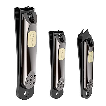 BESTOPE 2018 Newest 3PCS Nail Clippers,Fingernail & Toenail & Slant Edge Nail Clipper Cutter Set with Metal Case,Black Stainless Steel,Good Gift for Women and Men