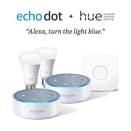 Philips Hue White and Color Starter Kit   2 Echo Dots (White)