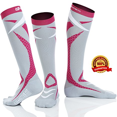 Active Fit Compression Socks (Men & Women) - Premium Graduated Athletic Fit For Running, Cycling, Nurses, Flight Travel, Maternity And For Stamina & Recovery (Pink & Grey - Women's S)