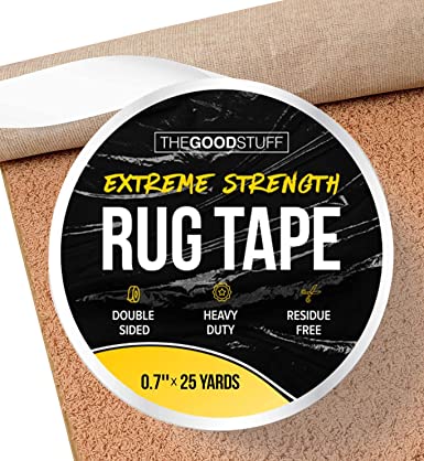 Heavy Duty Double Sided Rug Tape for Area Rugs on Hardwood Floors and Carpet, Secure Rugs with Strong 2 Sided Carpet Tape for Wood Floors (0.7" x 75ft)