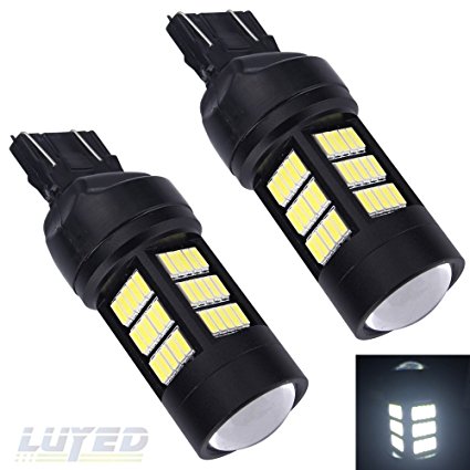 LUYED 2 X 1500 Lumens Extremely Bright 7443 4014 72-EX Chipsets 7440 7441 7443 7444 992 LED Bulbs,Black Metal Aluminum Dissipate Heat With Adjustable Lens,Xenon White