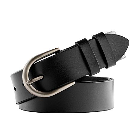 JASGOOD Genuine Leather Belt for Women Waist Belt with Brushed Alloy Buckle