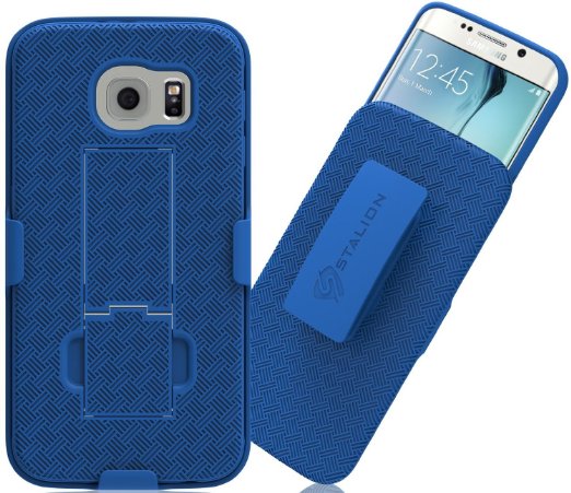 Galaxy S6 Edge Case Stalion Secure Shell and Belt Clip Holster Combo with Kickstand Cyan Blue 180 Degree Rotating Locking Swivel  TPU Shockproof Protection