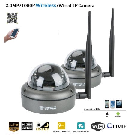 Midas-Link 204DW-G 2 Pack 20 Megapixels HD IP Camera WiredWi-FiWireless 1080P Color CMOS Outdoorindoor IR-cut Security Surveillance Dome Webcamblack