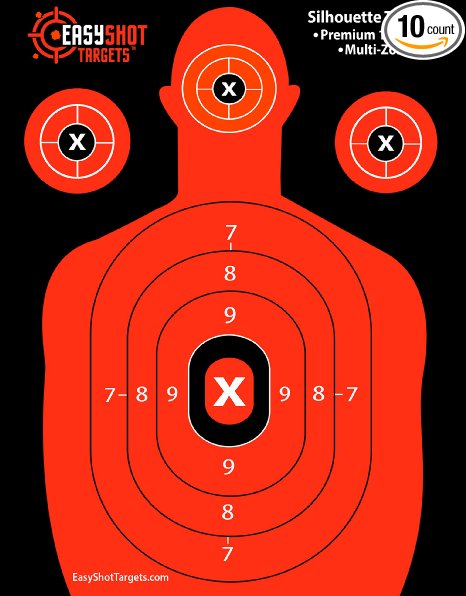EasyShot Silhouette Shooting Targets | Maximum Visibility | 18"X12" | Bright and Colorful Fluorescent Orange - Easy To See Shot Placement -150 Free Repair Stickers - Quality Targets at Discount Prices