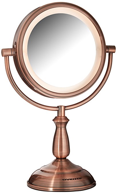 Ovente 7.5 inch SmartTouch Three Tone LED Makeup Mirror, Tabletop Vanity Mirror, 1x/10x Magnification, Antique Copper