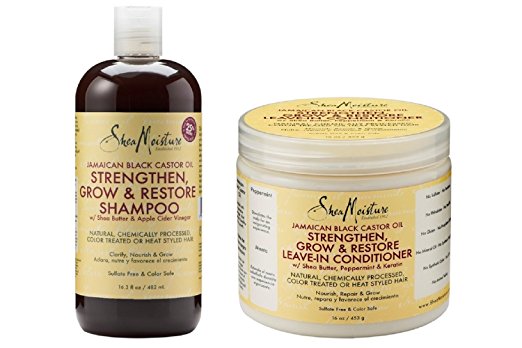 Shea Moisture Jamaican Black Castor Oil Combination Pack – 16.3 oz. Strengthen, Grow & Restore Shampoo & 16 oz. Strengthen, Grow & Restore Leave-In Conditioner