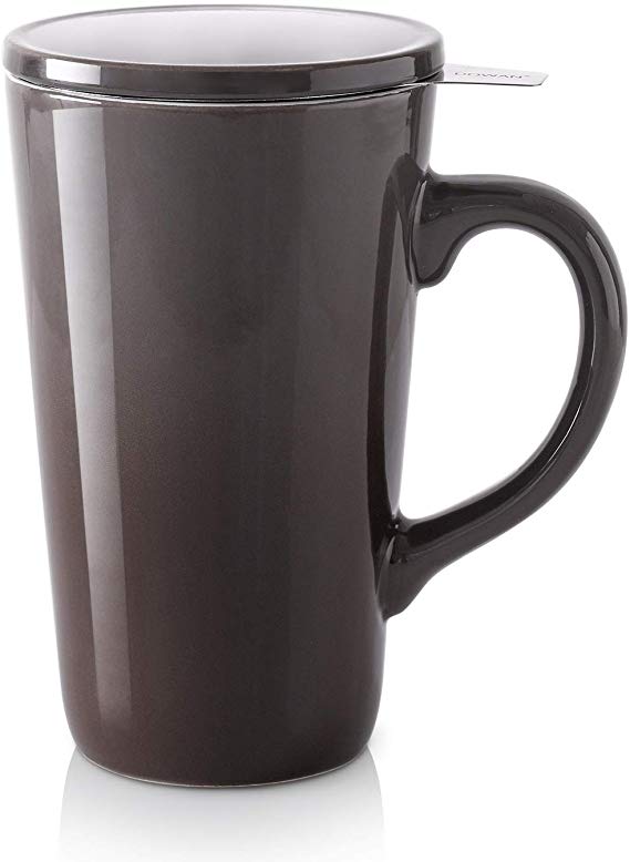 DOWAN Porcelain Tea Mug with Infuser and Lid, 17OZ Teaware with Filter, Tea Cup with Lid, Gradient Tea Cup, Grey