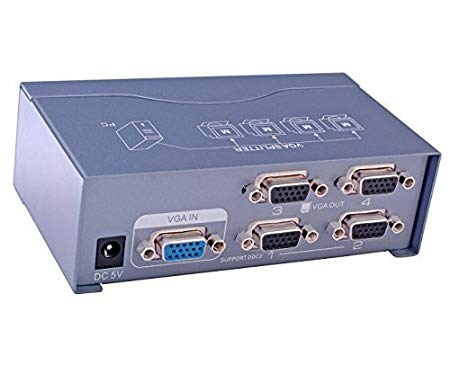 DTECH Powered 4 Port VGA Splitter Box Video Distribution Duplicator for 1 PC to Multiple Monitors