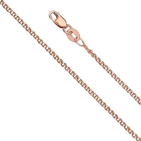 14k REAL Yellow OR White OR Rose/Pink Gold Solid 1.5mm Flat Open wheat Chain Necklace with Lobster Claw Clasp