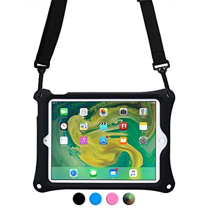 Cooper Bounce Strap Shoulder Strap Rugged Case for Apple iPad 6, iPad 5, iPad Air 1 | Shock Proof Heavy Duty Cover with Stand, Hand Strap | A1822 A1823 A1893 A1954 A1474 A1475 (Black)