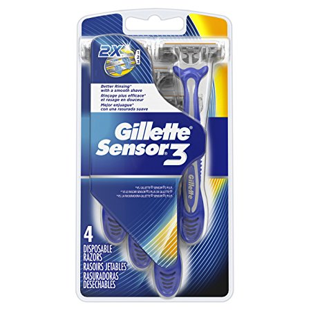 Gillette Sensor3 Smooth Shave Disposable Razor 4 Count (Packaging May Vary)