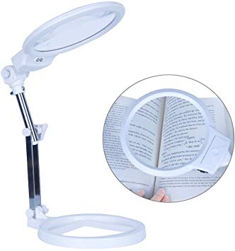 Large Hands Free Magnifying Glass, Desktop Reading Magnifier with LED Lighted - Jumbo 5.5 Inch Lens, Folding Hand Held Magnifier for Reading, Hobbies, Crafts, Jewelry Design, Embroidery etc