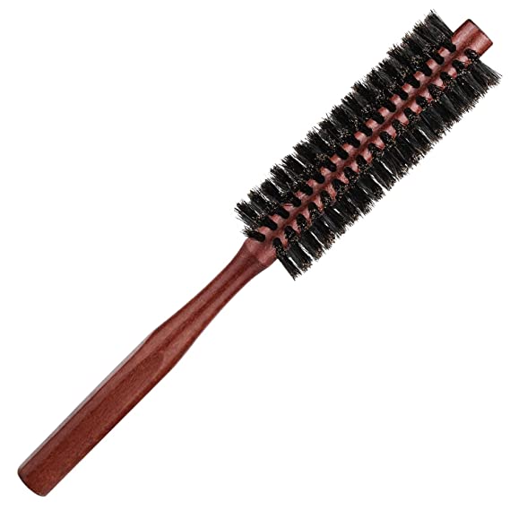 Boar Bristle Round Brush, Small Mini Round Brush with Natural Boar Bristles Hair Brush for Women and Men Short Hair Beard Hair and Bangs, Red