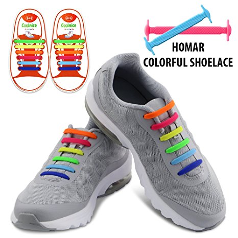 Homar No Tie Shoelaces for Kids and Adults - Best in Sports Fan Shoelaces – Waterproof Silicon Flat Elastic Athletic Running Shoe Laces with Multicolor for Sneaker Boots Board Shoes and Casual Shoes