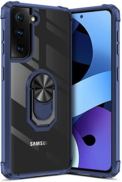 GREATRULY Kickstand Case for Samsung Galaxy S21 Plus,Drop Protection Clear Case for Galaxy S21 ,Slim Phone Cover Shell,Soft Bumper   Hard Back   Ring Stand Fits Magnetic Car Mount,Blue