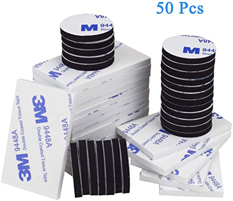 Double Sided Adhesive Pads, 50 Pcs Double Sticky Pads Strong Mounting Tape, 2 Color, Round and Rectangle