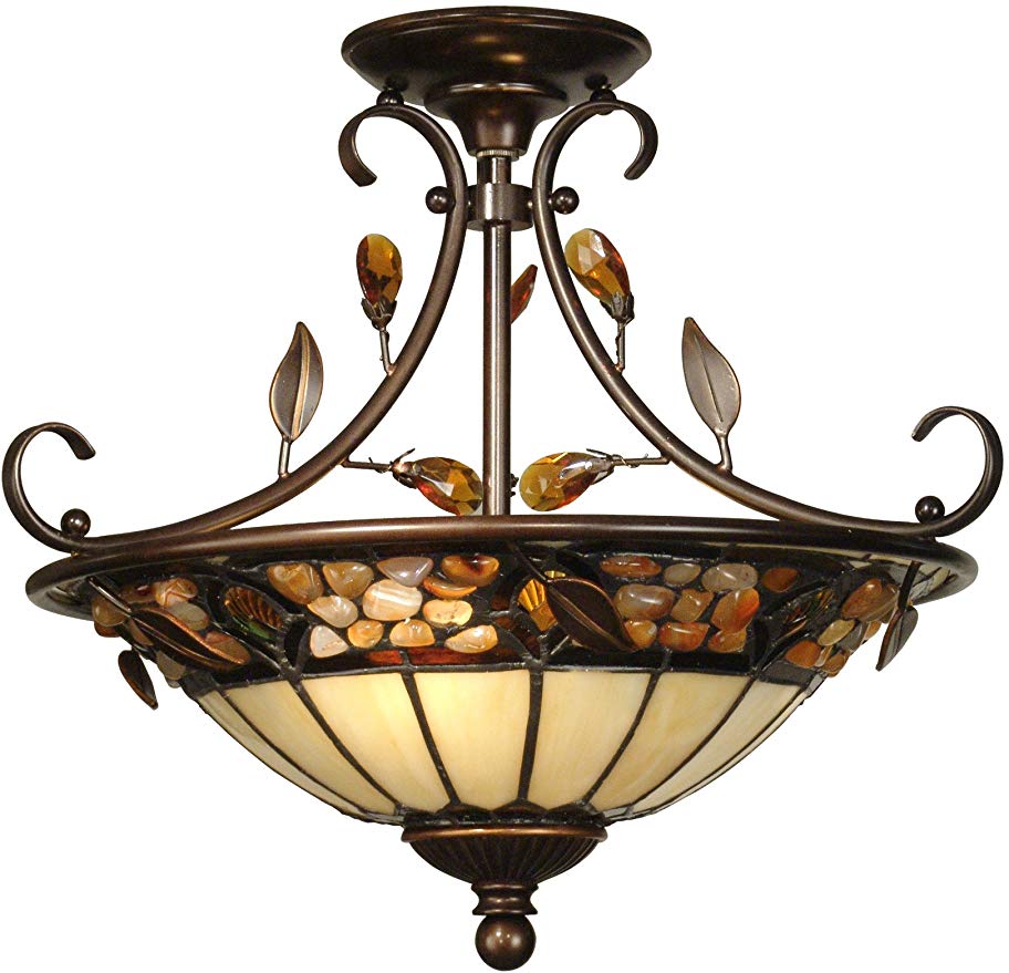 Dale Tiffany TH90218 Pebblestone Ceiling Light, Antique Golden Sand and Art Glass Shade