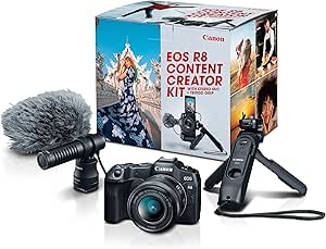 Canon EOS R8 Content Creator Kit, Full-Frame Mirrorless Camera, RF Mount, 24.2 MP, 4K Video, DIGIC X Image Processor, Compact, Lightweight, Smartphone Connection, Tripod Grip, Stereo Microphone