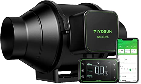 VIVOSUN AeroZesh S4 Inline Duct Fan, Quiet 4’’ 208 CFM Ventilation Exhaust Fan w/EC Motor and GrowHub E42 Temperature Humidity WiFi-Controller - for Heating Cooling Booster, Grow Tents, Hydroponics