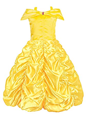Padete Little Girls Princess Belle Yellow Party Costume Off Shoulder Dress