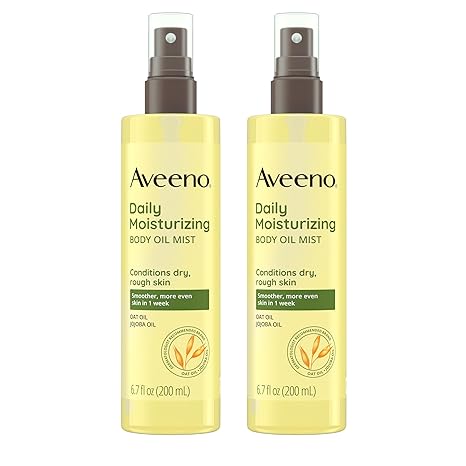 Aveeno Daily Moisturizing Body Oil Mist with Oat & Jojoba Oil for Dry Sensitive Skin, Nourishing Body Spray for Smoother Skin, Paraben-, Silicone- & Alcohol-Free, Twin Pack, 2 x 6.7 fl. oz