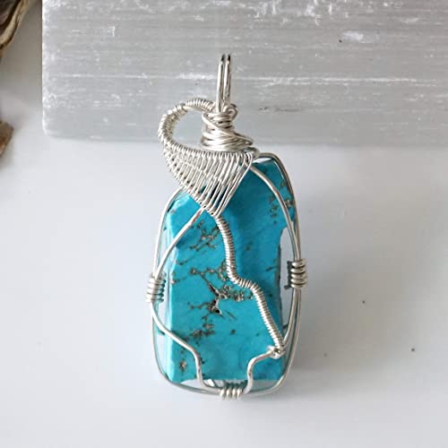 Reversible Genuine Raw Turquoise Pendant Necklace in Sterling Silver - December Birthstone- 18 Inches - Bohemian Crystal Handmade Jewelry For Women, Girls, Mens Gift