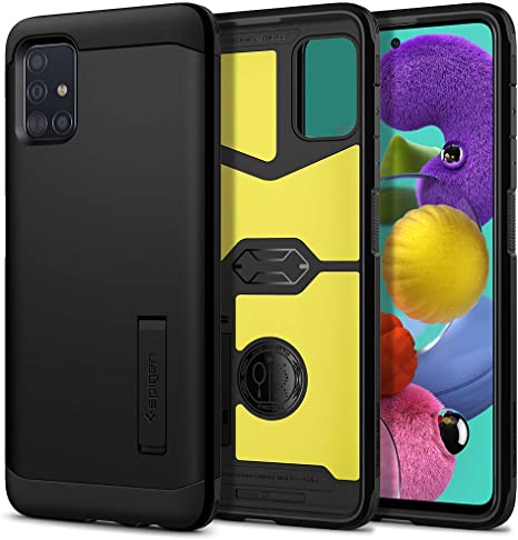 Spigen, Tough Armor, Compatible with Galaxy A51, Dual Layer Hybrid Drop Protection Enhanced Kickstand Phone Cover for Samsung Galaxy A51 - Black