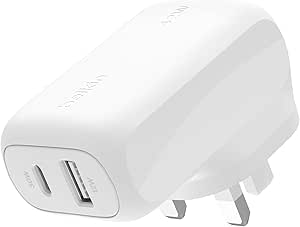 Belkin BoostCharge 42W Dual Port Wall Charger, USB-C   USB-A Charger Fast Charging for iPhone 15, 15 Plus, 15 Pro, 15 Pro Max, 14, 14 Pro Max, 13, Galaxy S24, Plus, Ultra, iPad, AirPods & More - White