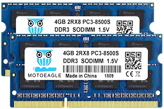 Motoeagle DDR3-1066 SODIMM 8GB Kit (2X4GB) PC3 8500 8500S 4GB DDR3 1066MHz 1067MHz CL7 204-Pin 1.5V Non-ECC Unbuffered Notebook Memory Laptop RAM Modules