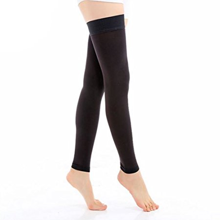 Goege Footless Compression Stockings-Thigh High Microfiber Medical Tight Socks 20-30mmHg (M, Black)