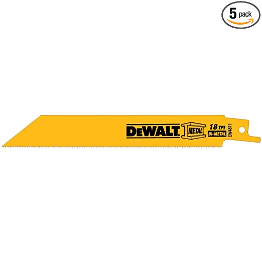 DEWALT DW4811 6-Inch 18 TPI Straight Back Bi-Metal Reciprocating Saw Blade (5-Pack)