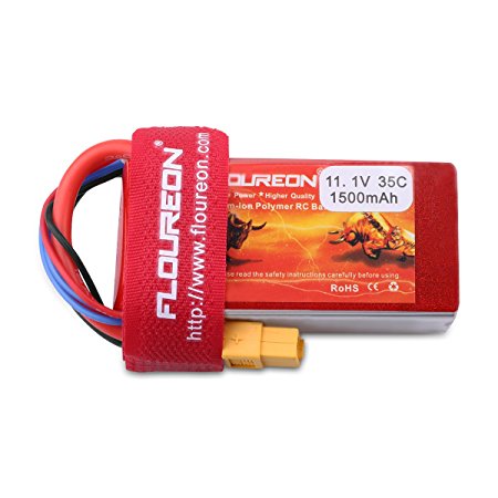 FLOUREON 3S 11.1V 1500mAh 35C LiPo RC Battery Pack with XT60 Plug for RC Evader BX RC Car Skylark m4-fpv250 Mini Shredder 200 Qav250 Vortex Drone