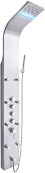 63 in. 8-Jet Shower Panel System in Stainless Steel with Rainfall Waterfall LED Shower Head