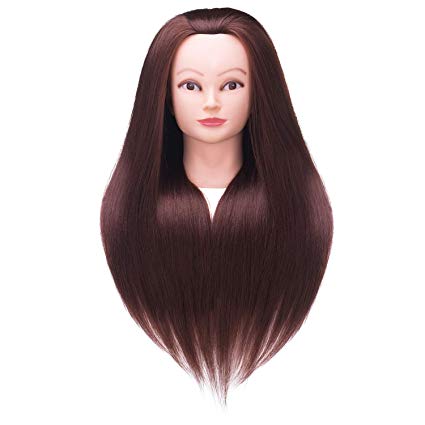 SILKY 26"-28" Long Hair Mannequin Head Kit, Training Head Cosmetology Doll with 9 Tools and Clamp - Dark Brown