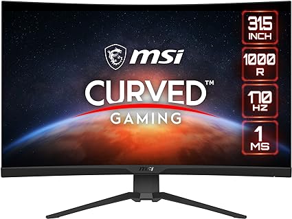 MSI G322CQP 31.5 Inch WQHD Curved Gaming Monitor - 1000R 2560 x 1440 VA Panel, 170Hz / 1ms, FreeSync Premium, HDR Ready, Height Adjustable - DP 1.2a, HDMI 2.0b CEC