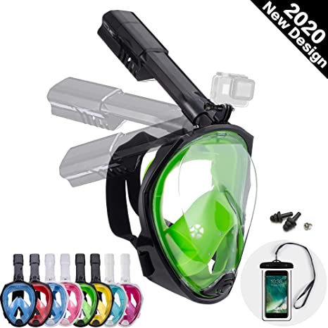 Dekugaa Full Face Snorkel Mask, Snorkeling Mask with Detachable Camera Mount, 180 Degree Panoramic Viewing Upgraded Dive Mask with Safety Breathing System Dry Top Set Anti-Fog Anti-Leak