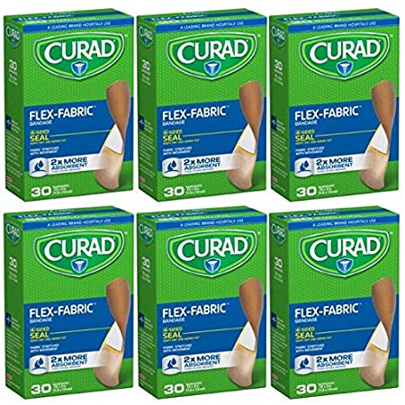 Curad Flex-Fabric, 3/4 Inches X 3 Inches bandages, 30 Count (Pack of 6)
