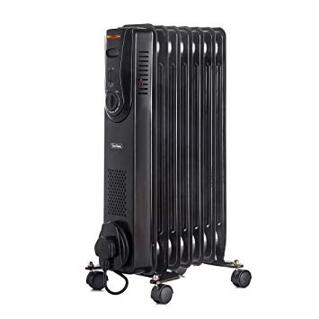 VonHaus Oil Filled Radiator 1.5KW 7 Fin – Portable Electric Heater – 3 Power Settings, Adjustable Temperature & Tip Over Safety Switch – Black 1500W