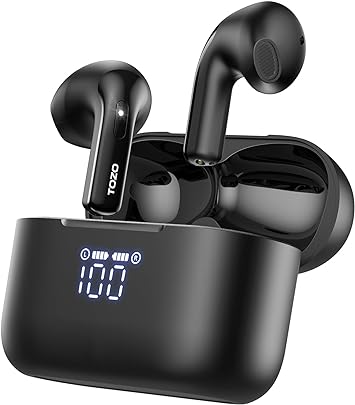 TOZO Tonal Fits(T21) Earbuds Wireless Earbuds Bluetooth Headphones with LED Digital Display, Dual Mic Call Noise Cancelling with Wireless Charging Case Black