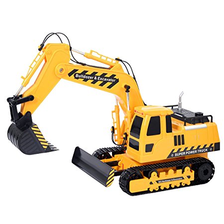 Goplus® New 1/18 5CH Remote Control RC Excavator Construction Bulldozer Digger Truck