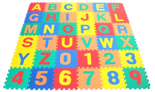 Wonder Mat Non-Toxic Non-Recycled Alphabet Letters & Counting Numbers Soft Foam Learning Waterproof Playmats