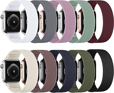 HILIMINY 10 Pack Stretchy Solo Loop Bands Compatible With Apple Watch 38mm 40mm 41mm 42mm 44mm 45mm 49mm for Men Women, Elastic Soft Nylon Sport Straps for iWatch Ultra 1 2 SE Series 9 8 7 6 5 4 3 2 1