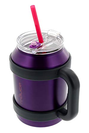 Stainless Steel Large 50oz Cold-1 Thermal Coffee & Water Mug by REDUCE - Dual Wall Vacuum Insulated Mug - Perfect for Hot & Cold Drinks - Includes Straw, Leak-Proof Lid and Handle, Purple w/Pink